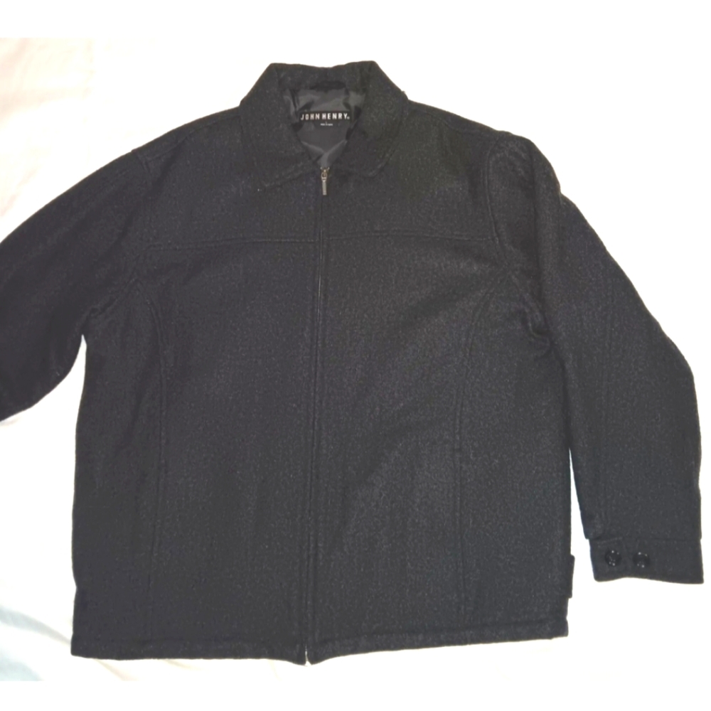 John Henry Men's Dark Gray Wool Blend Large Over Coat Jacket EUC